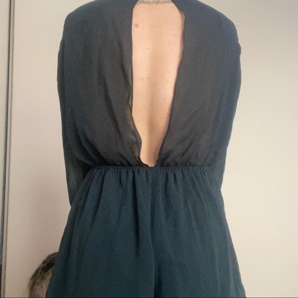 Dark Green Chiffon Romper with Detail Neckline - Picture 3 of 3